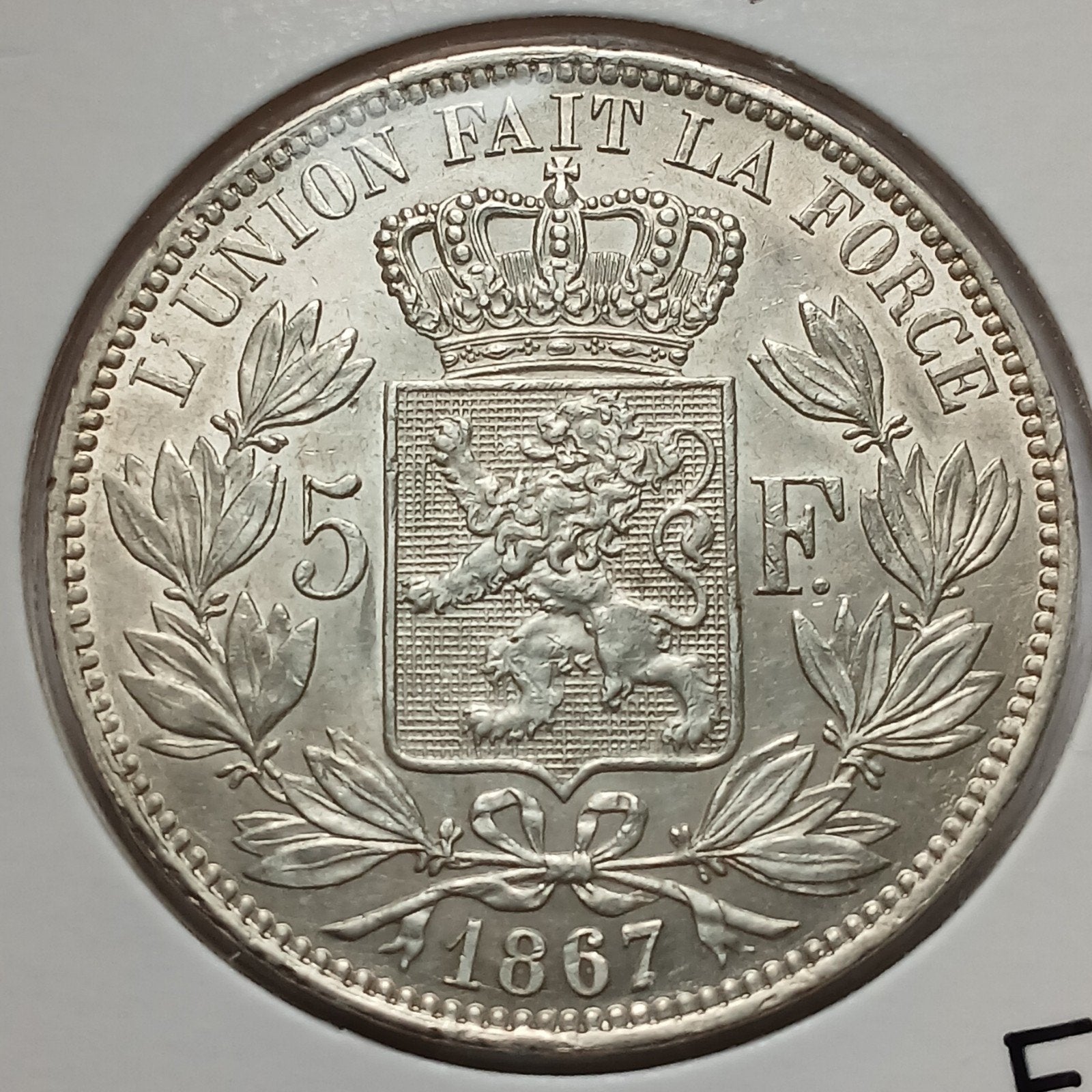 5 francs 1867  F., Postzegels en Munten, Munten | België, Ophalen of Verzenden, Zilver