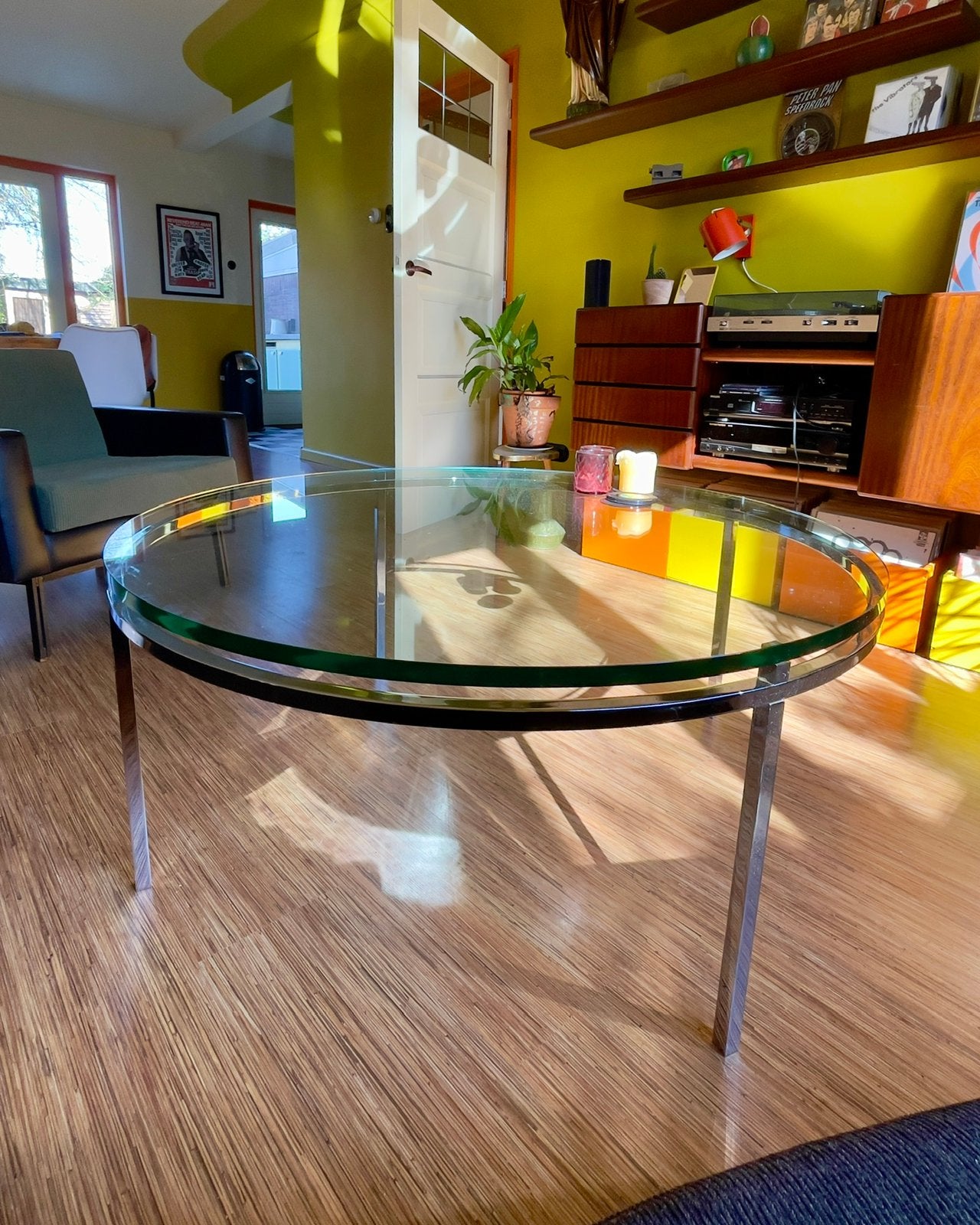 Vintage salontafel, Verre, Rond, Retro, vintage, space age, seventies, jaren 70, 100 à 150 cm
