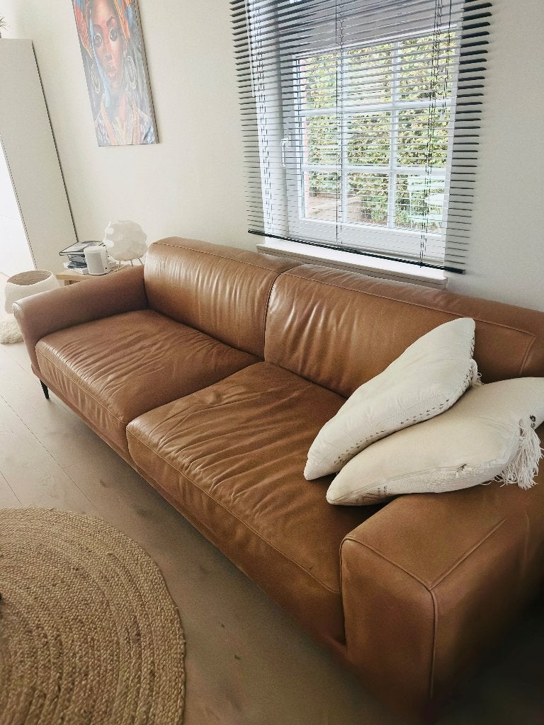 Cognac leren hoekzetel – zeer goede staat, Trois personnes, 250 à 300 cm, Moins de 75 cm, Banc droit