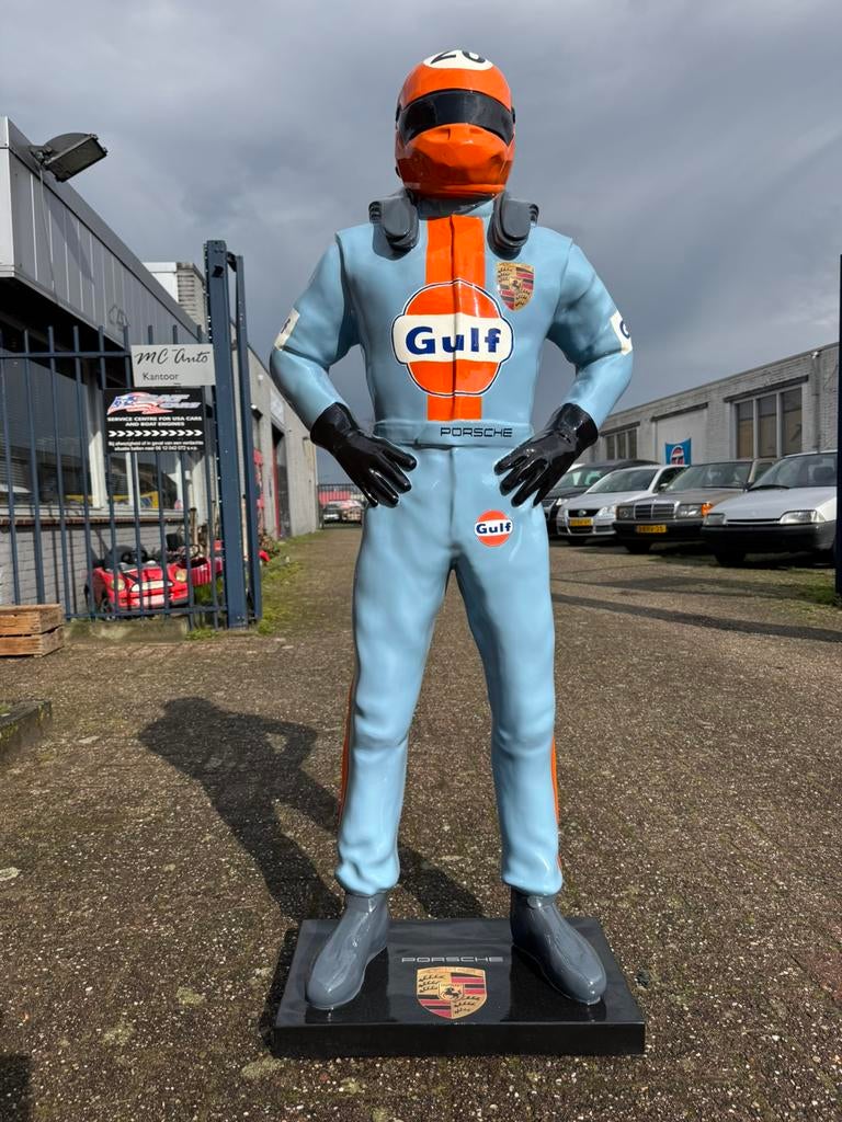 Groot Gulf Porsche garage reclame beeld, Verzamelen, Ophalen, Gebruikt, Mens