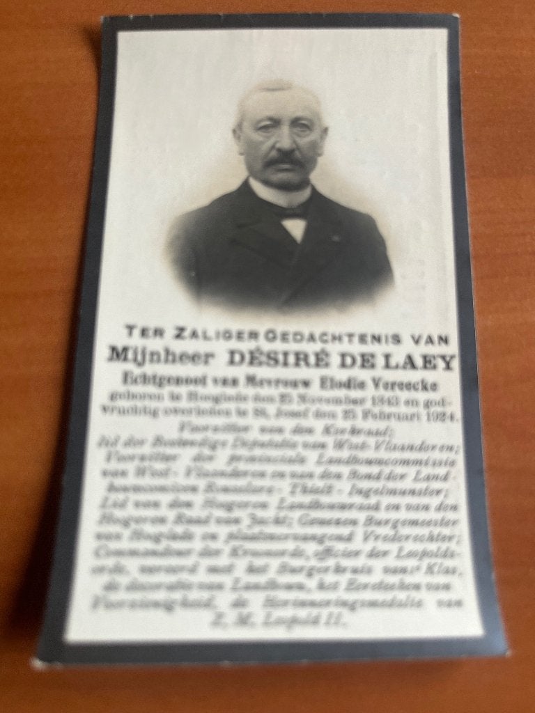 Rouwkaart D. Delaey  Hooglede 1843 +St.Jozef Hooglede 1924, Envoi, Carte de condoléances