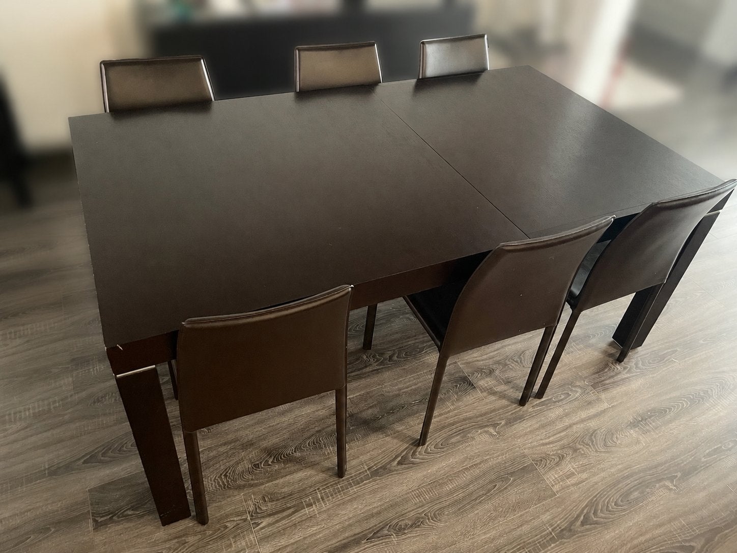 Eettafel voor 6 personen + lederen stoelen, Huis en Inrichting, Tafels | Eettafels, Ophalen, Zo goed als nieuw