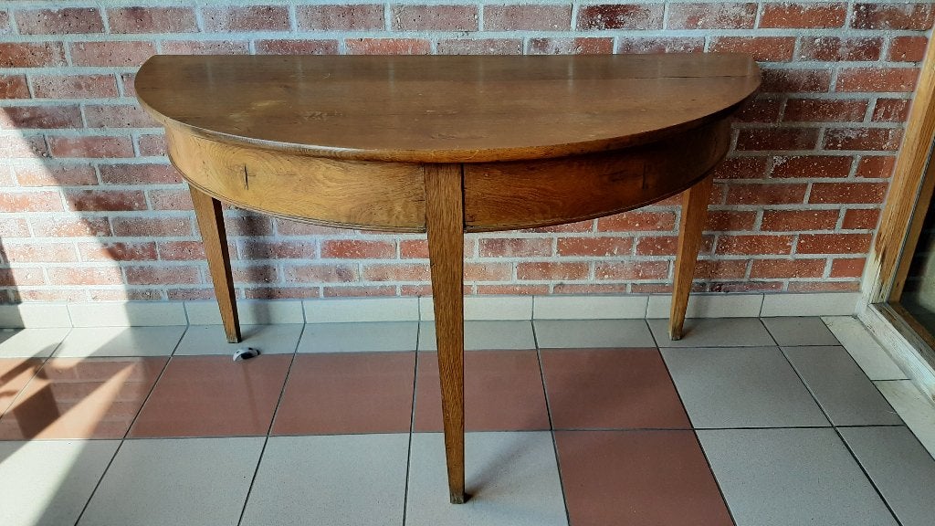 Superbe paire de tables demi-lune anciennes en chêne massif, Enlèvement