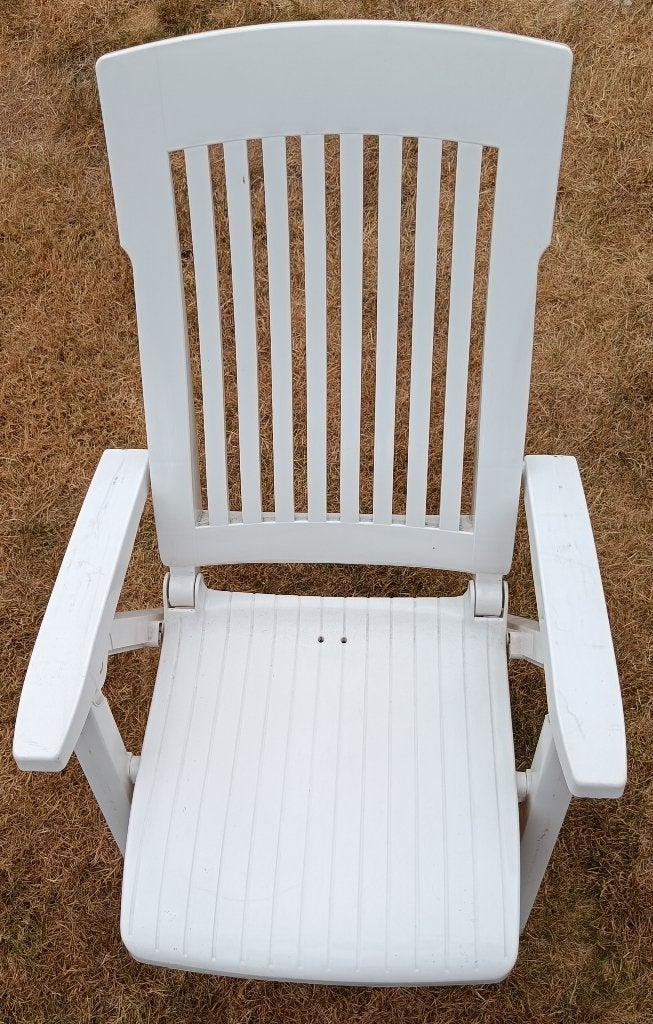 set 4 verstelbare witte tuinstoelen, Jardin & Terrasse, Chaises de jardin, Enlèvement, Utilisé, Plastique, Ajustable