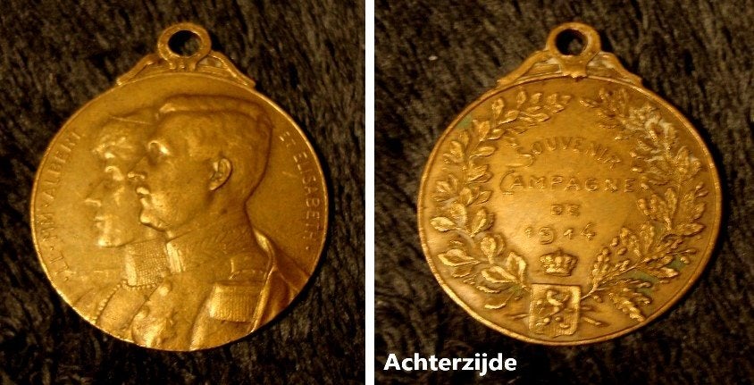 Medaille Souvenir Campagne 1914 Koning Albert en Elisabeth, Envoi, Bronze