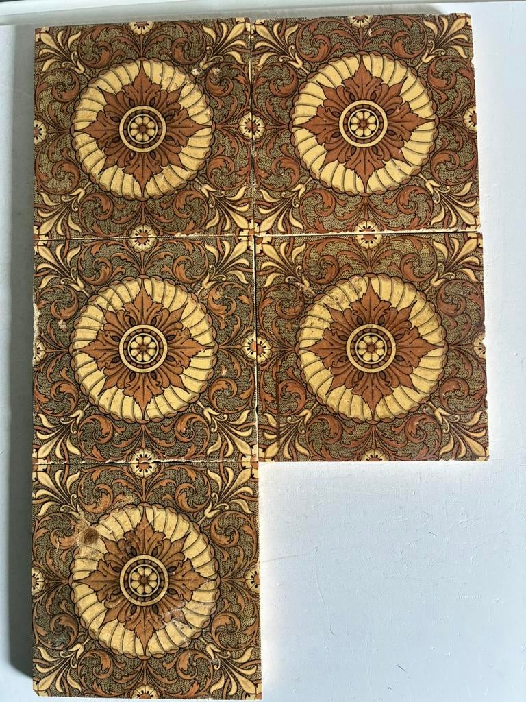 6 Art Nouveau tegels 15,3x15,3x1,3 cm, Antiek en Kunst, Antiek | Wandborden en Tegels, Ophalen of Verzenden
