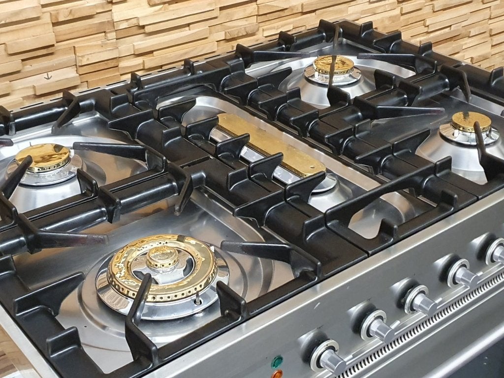 Boretti Fornuis 90cm RVS 5 pitten 1 elektrische oven, Gaz, Classe énergétique A ou plus économe, Comme neuf, Enlèvement