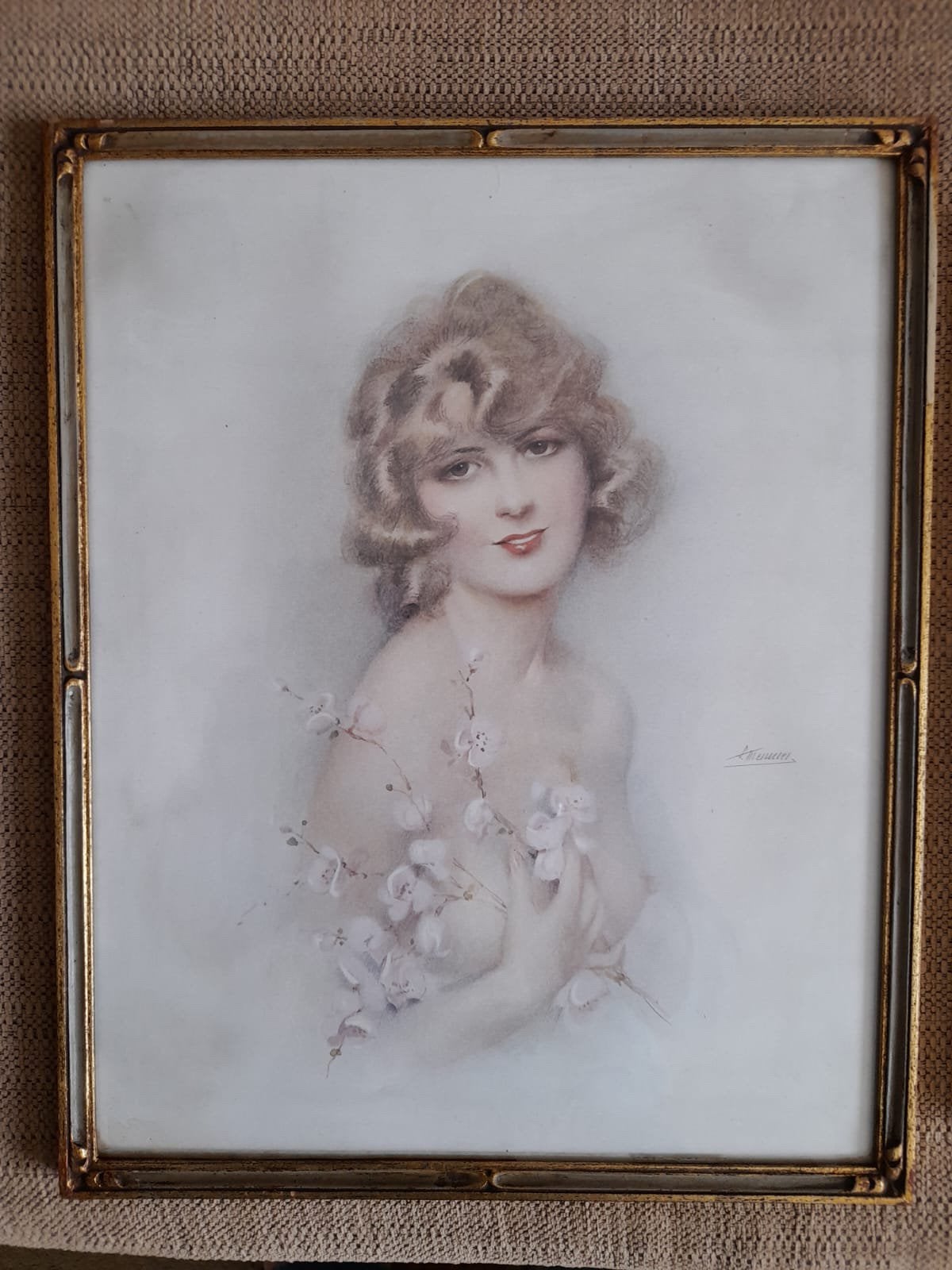 Set van 2 vintage/Art Nouveau lijsten onder glas. portretten, Antiek en Kunst, Kunst | Tekeningen en Fotografie, Ophalen, Achter glas