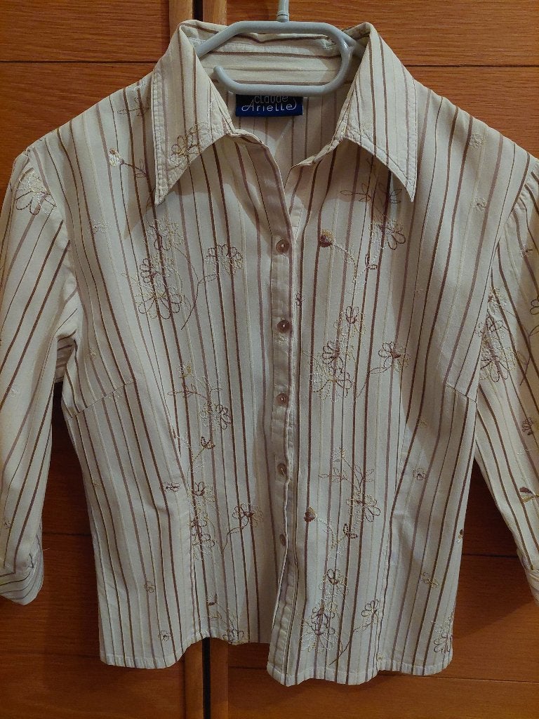 Chemise en coton à manches 3/4 avec surpiqûres décoratives, Taille 42/44 (L), Enlèvement ou Envoi, Porté, Claude Arielle