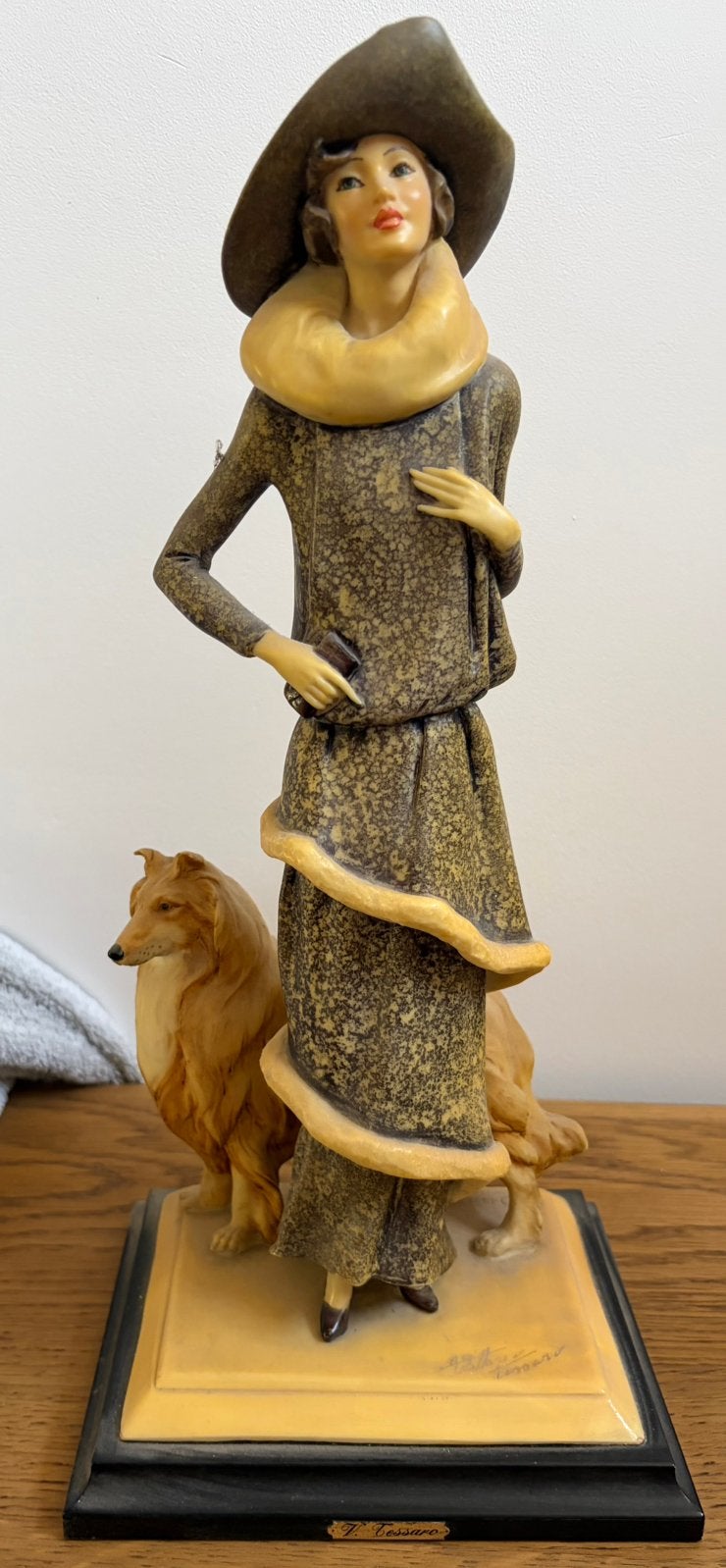 Vintage Italiaans Sculptuur V. Tessaro – Dame met Hond, Ophalen of Verzenden, Zo goed als nieuw