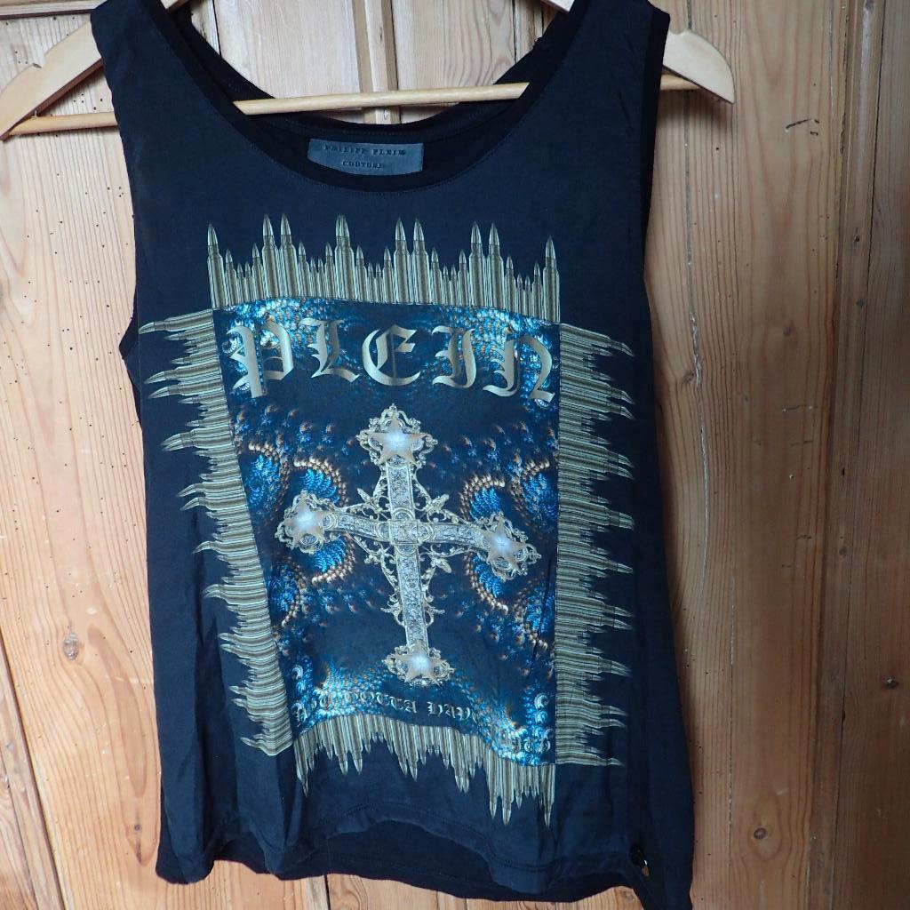 Luxe zijden top Philipp Plein Couture met keltische print, Maat 38/40 (M), Zwart, Ophalen of Verzenden, Zo goed als nieuw