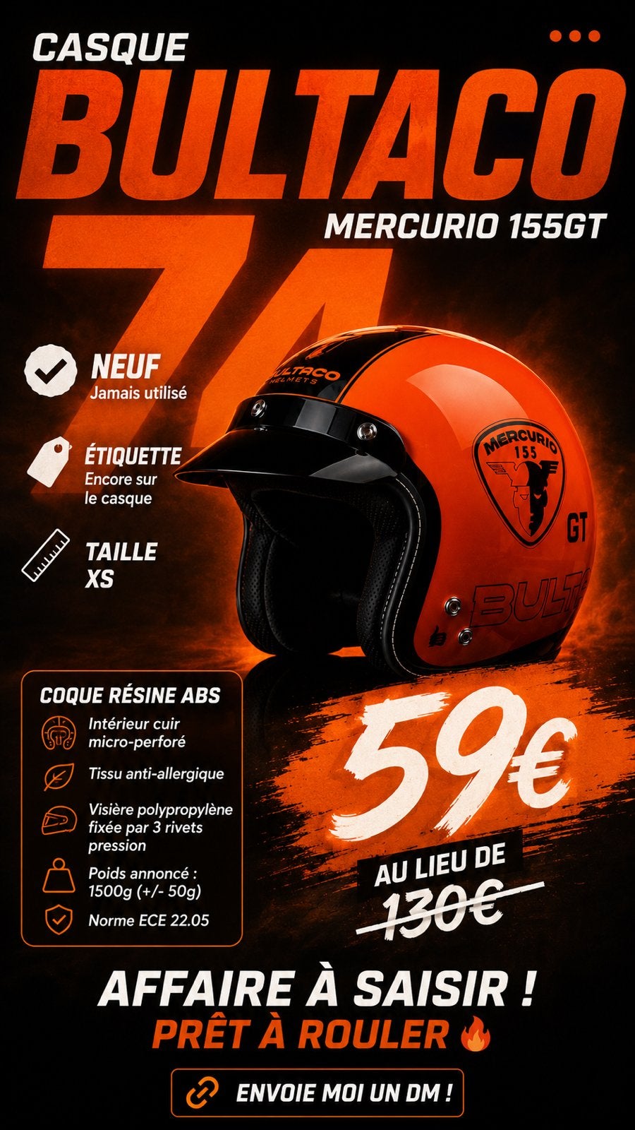 Bultaco Mercurio 155 GT helm - nieuw - maat XS, Fietsen en Brommers, Ophalen, Nieuw