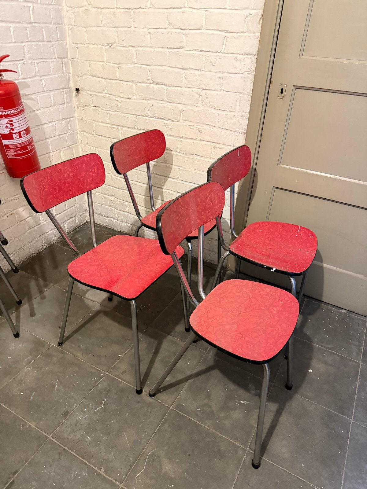 4 rode formica stoelen, Huis en Inrichting, Ophalen, Vier, Formica, Rood