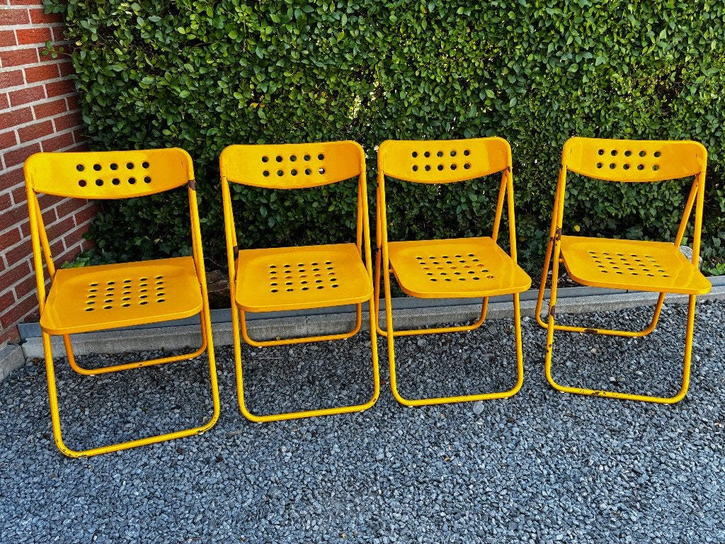 Ensemble de 4 chaises pliantes vintage industrielles metal, Enlèvement