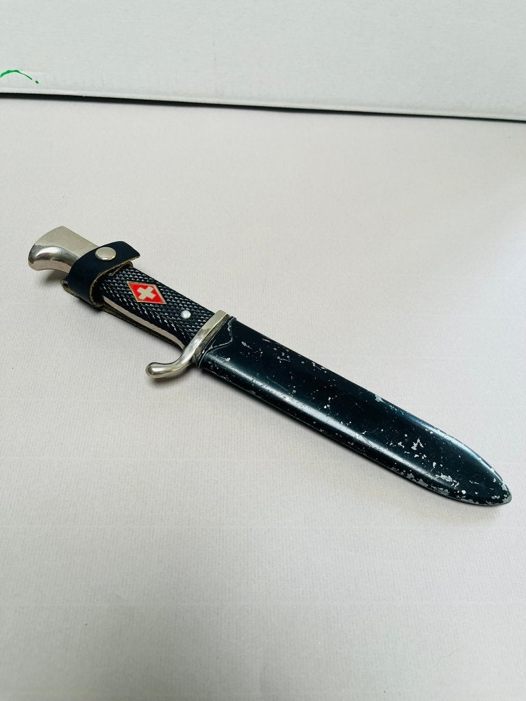Vintage Zwitsers object Schneidteufel Solingen met houder, Collections, Scoutisme, Enlèvement ou Envoi, Utilisé, Autres types