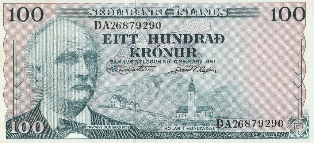 100 îles Sedlabanki 100 couronnes 29.03.1961, Enlèvement, Autres pays, Billets en vrac