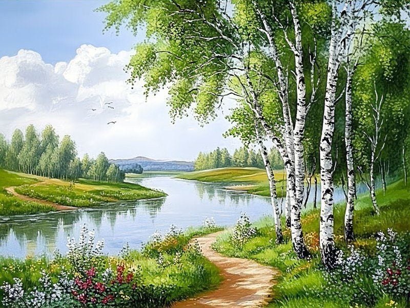 50x40cm Diamond Painting landschap bosmeer (rond) nr 109, Nieuw, Meerkleurig, Ophalen of Verzenden, Overige materialen