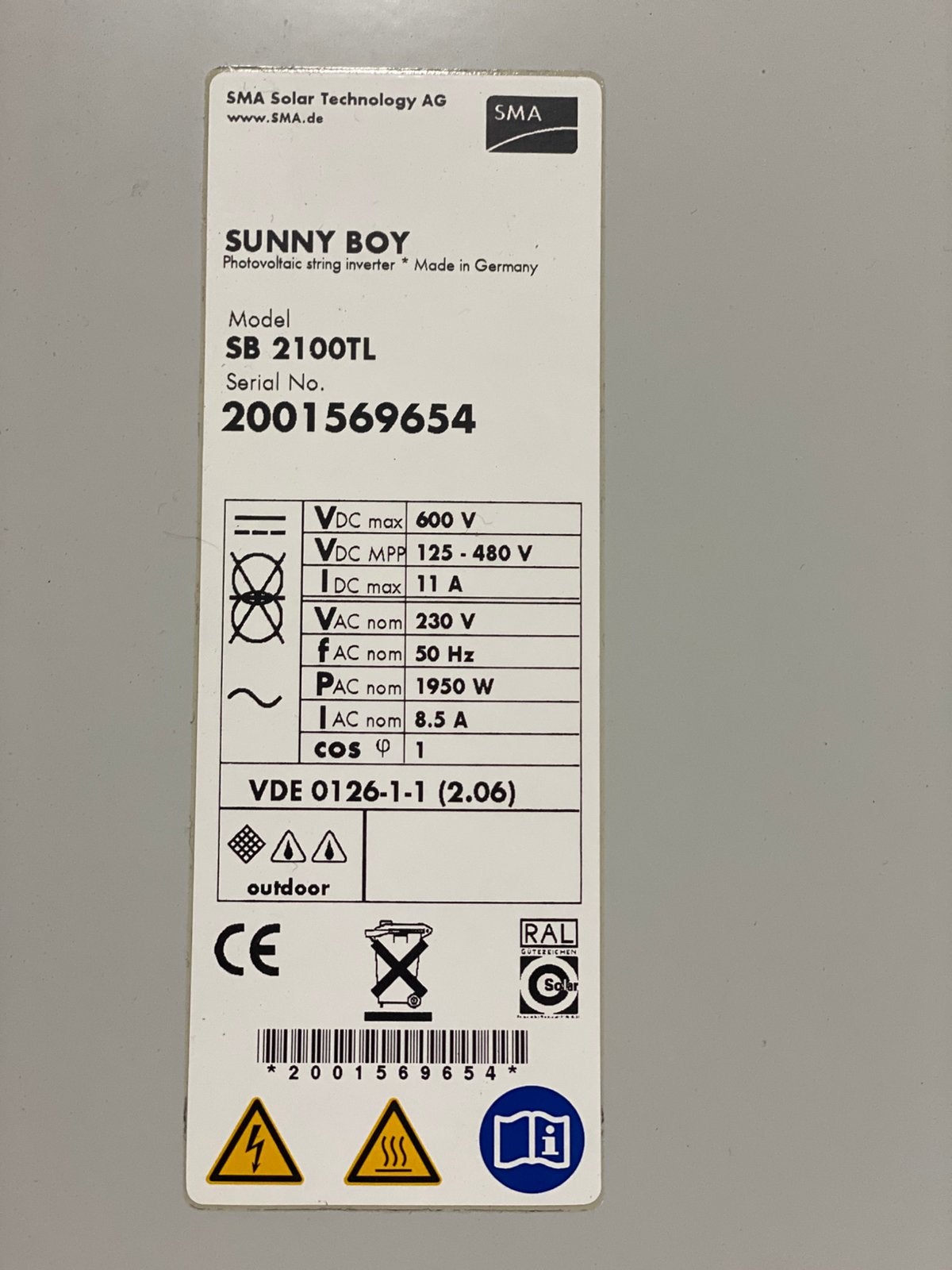 SMA Sunny Boy omvormer, Enlèvement, Utilisé