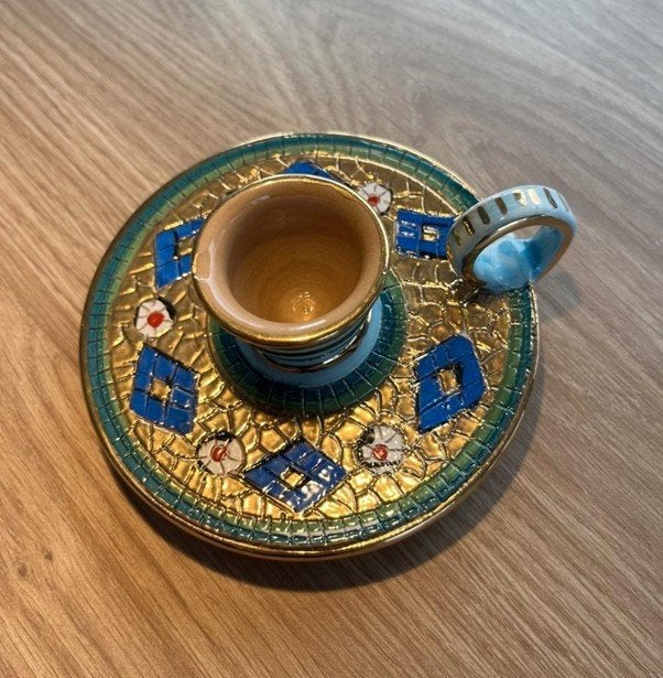Deruta keramiek kaarsenhouder met bladgoud beschilderd, Enlèvement