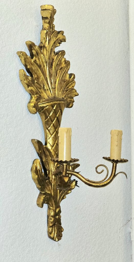 Paire de d appliques doré palmier en bois#château#Roi, Enlèvement ou Envoi