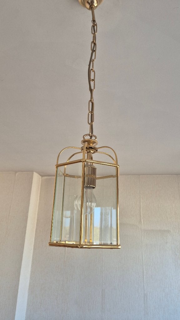 luster goudkleurig kader, Huis en Inrichting, Ophalen, Zo goed als nieuw, Glas, E27 (groot)