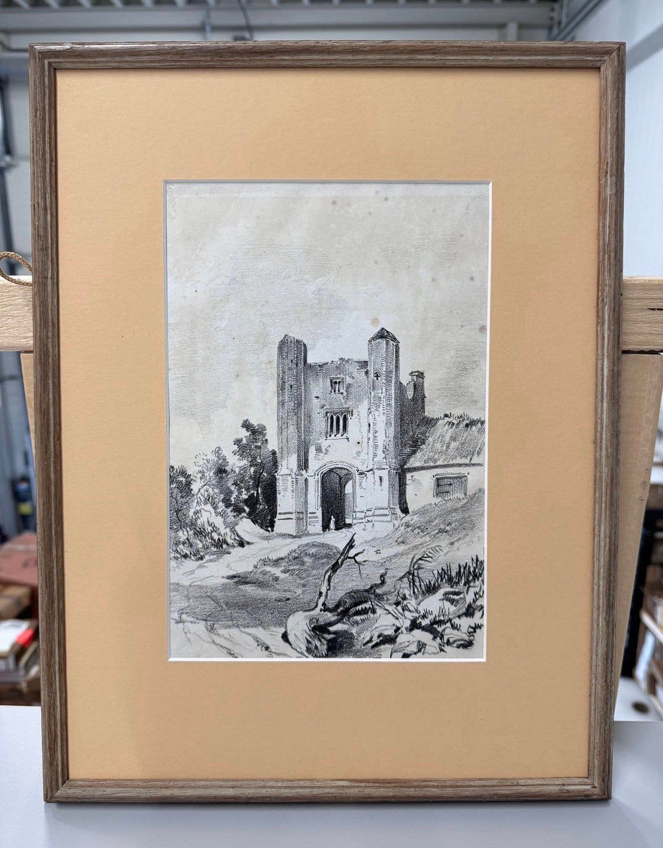 Porte fortifiée - Henry Courtney Selous 1811-1890 à la craie, Enlèvement ou Envoi, Architecture, Encadré