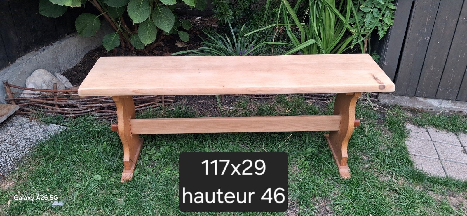 banc en pin 117x29 hauteur 46, Antiquités & Art, Enlèvement