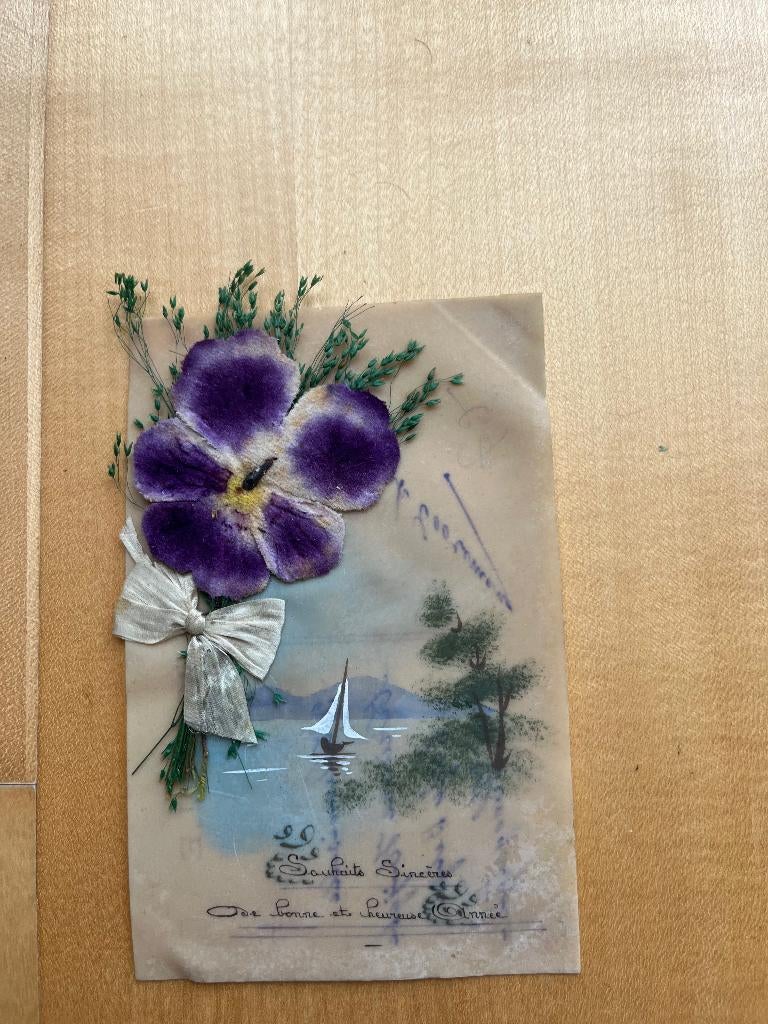 Zeer oude nieuwjaarskaart met bloemtuilje, Verzenden, Voor 1920, Ongelopen, Feest(dag)
