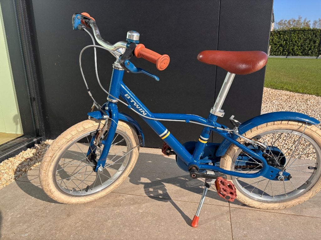 Jongensfiets 16 inch blauw retro decathlon, Fietsen en Brommers, Ophalen, Gebruikt, Velgrem, Decathlon