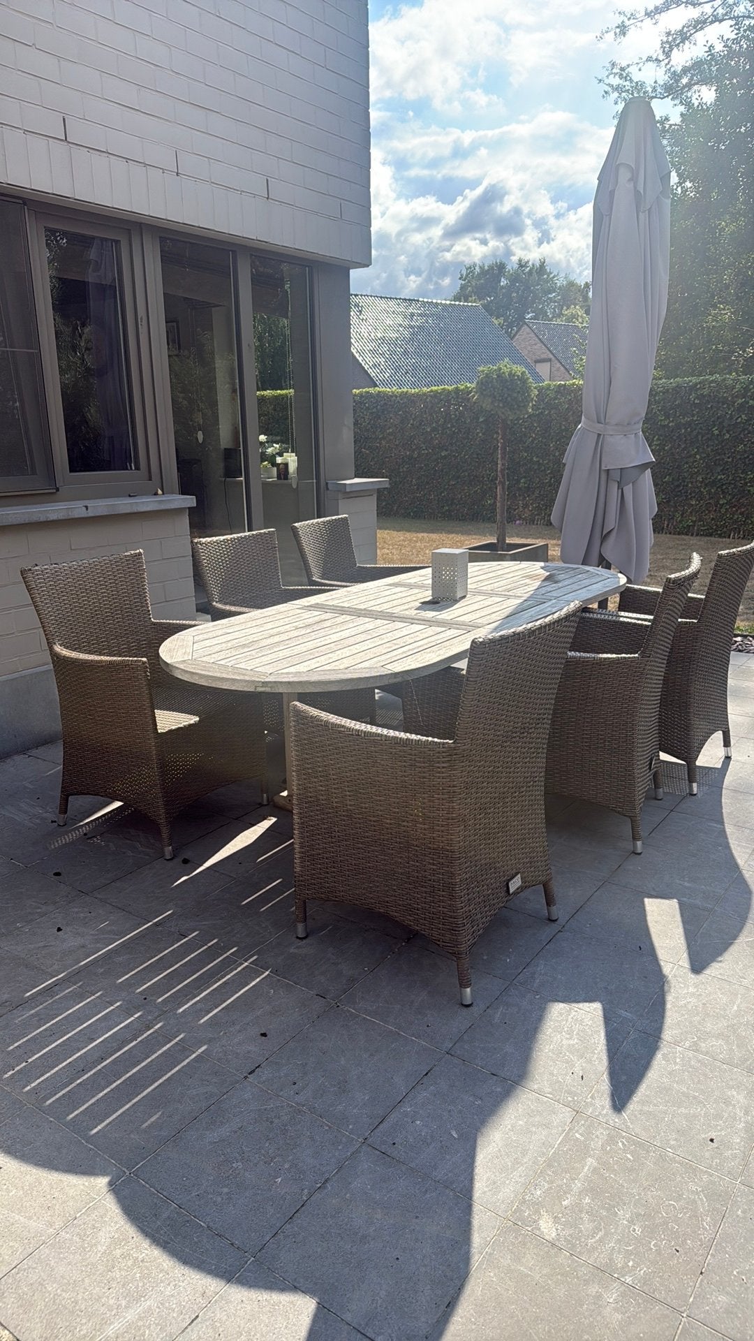 Moet  nu weg:  Tuintafel met 6 stoelen, Ophalen, Gebruikt, Eettafel, Teakhout