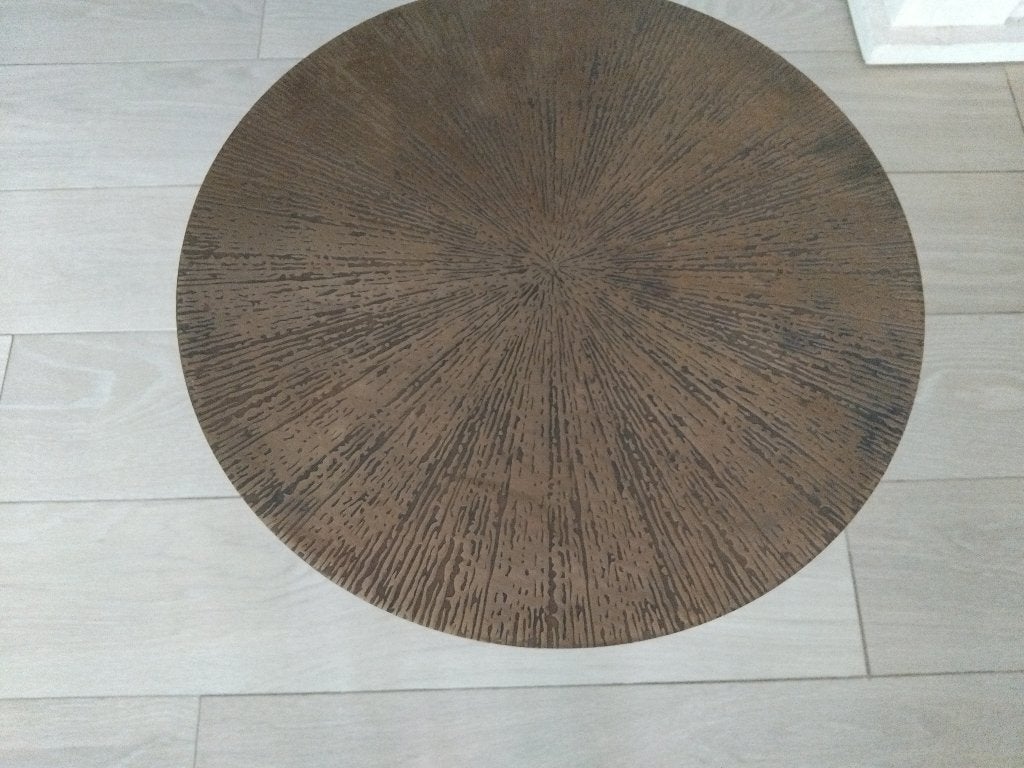 salontafel van staal. blad in 3D reliëf, Ophalen, Zo goed als nieuw