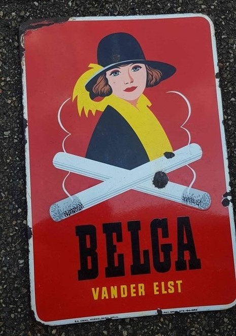 Belga van der Elst oud emaillen reclame decoratie bord, Verzamelen, Ophalen of Verzenden, Gebruikt, Reclamebord