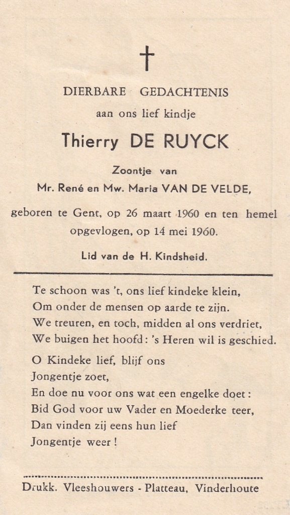 K 5 / B P DE RUYCK GENT 1960 - 1960, Ophalen of Verzenden, Bidprentje