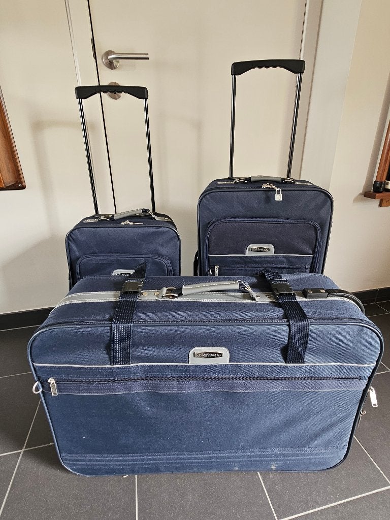 Set van 3 valiezen reiskoffers op wielen, Handtassen en Accessoires, Ophalen, Gebruikt, Blauw, Uitschuifbare handgreep