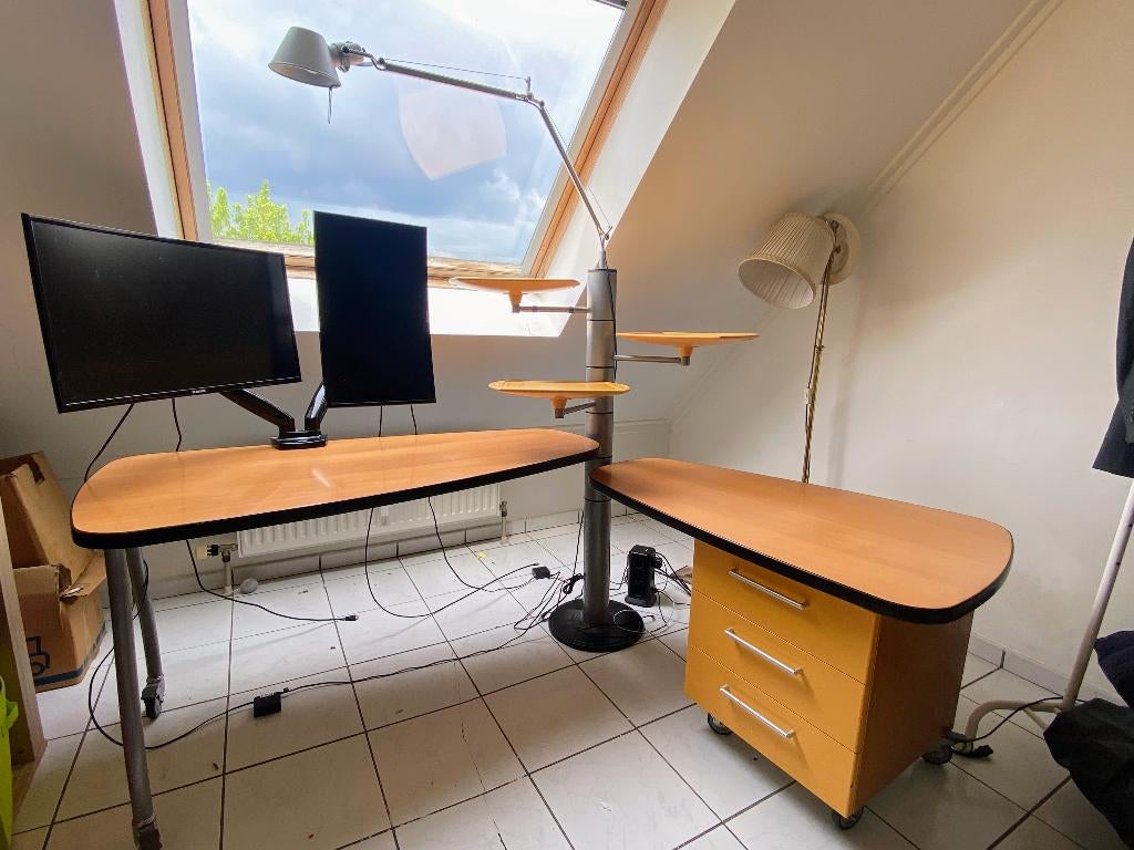 designer bureau en kast, Ophalen, Gebruikt, Hout, Geel