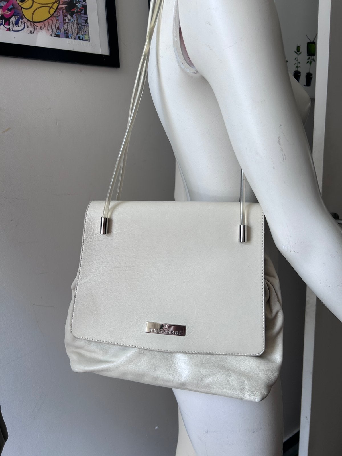 Trussardi sac épaule cuir blanc, Enlèvement ou Envoi, Comme neuf, Blanc