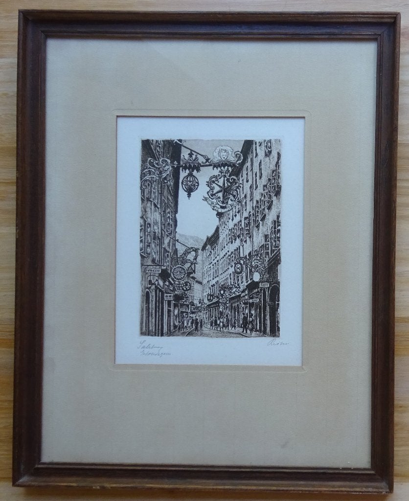 ets - Getrudegasse Salzburg, onbekende meester, Eau-forte, Enlèvement ou Envoi, 1950 - 1999, 17 cm