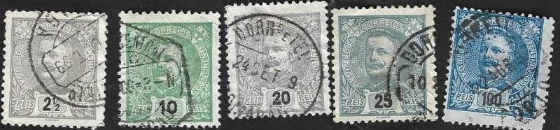 5 Postzegels Portugal 1895 Koning Carlos I, Ophalen of Verzenden, Portugal, Gestempeld