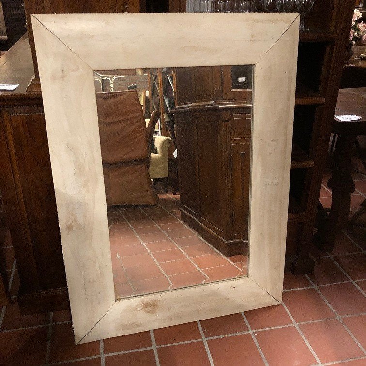 Nieuwe spiegel verweerd roomwit facetgeslepen glas flamant, Neuf, Enlèvement, 100 à 150 cm, Rectangulaire