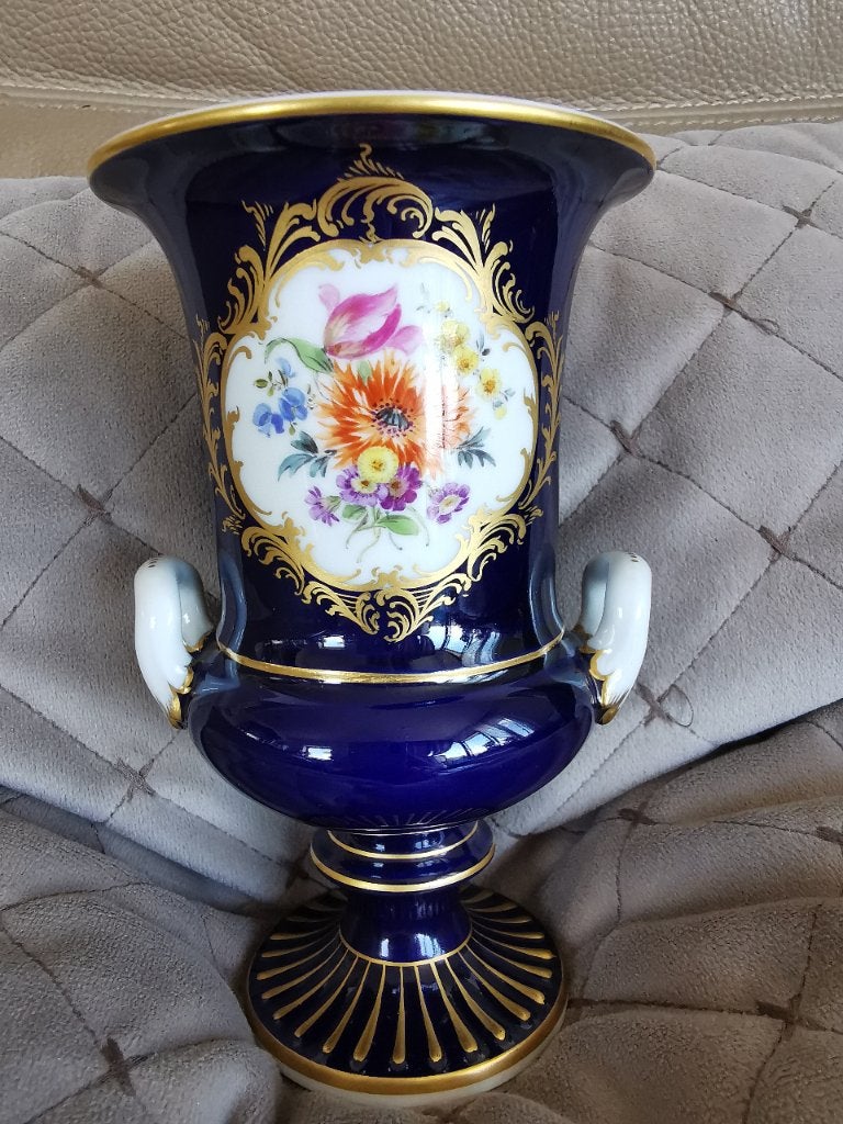 Meissen cobalt Crater Vase, Ophalen of Verzenden