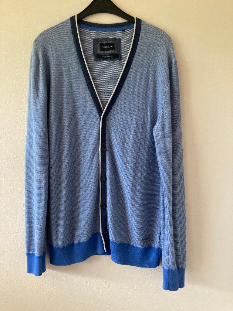 Blauwe cardigan, Terre Bleue, Large, Kleding | Heren, Maat 52/54 (L), Blauw, Zo goed als nieuw, TERRE BLEU.