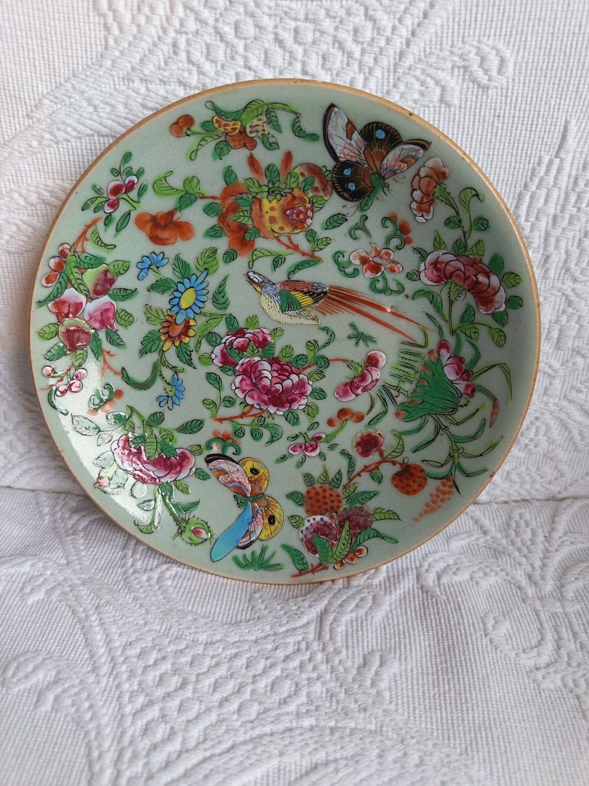 Assiette porcelaine Céladon Canton 1880/18cm, Antiquités & Art, Enlèvement ou Envoi