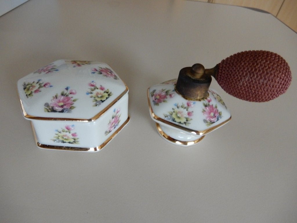 Vintage toilettafelset met parfumverstuiver, Antiek en Kunst, Ophalen