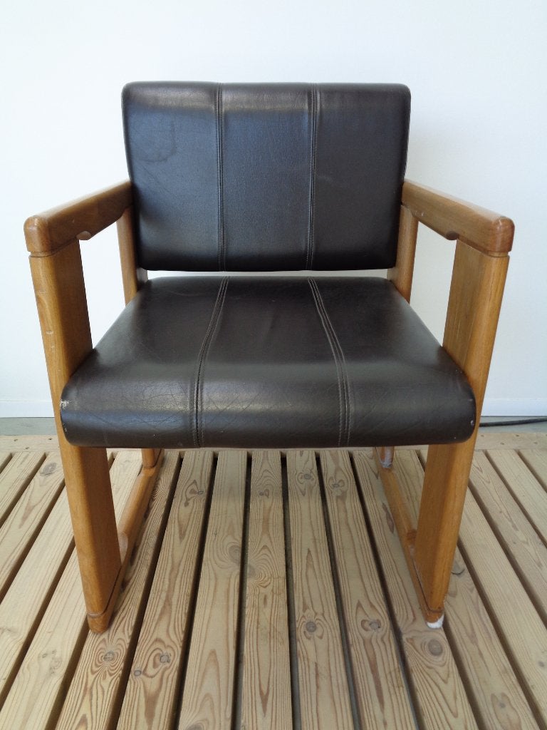 chaises en chêne et cuir noir - vintage, Antiquités & Art, Enlèvement