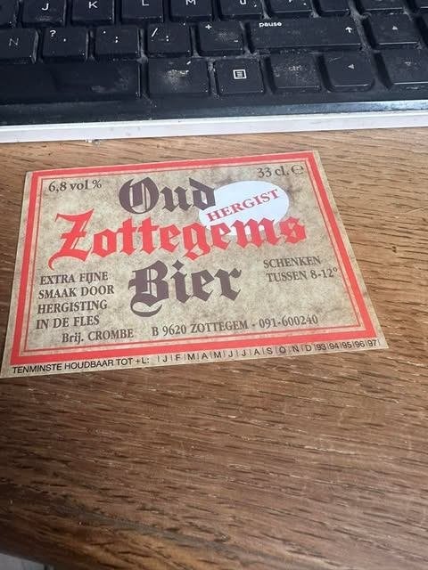 etiket label oud Zottegems bier 33 cl, Ophalen of Verzenden, Nieuw, Overige typen, Overige merken