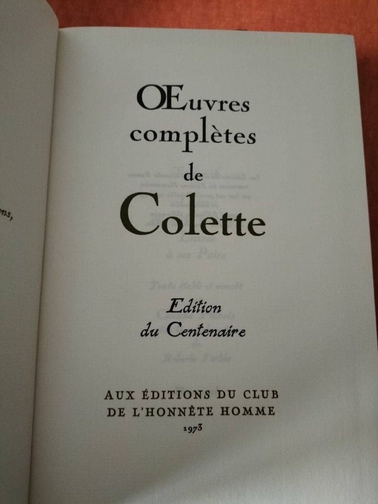 Livres livres colette oeuvres complet de colette 1973, Antiquités & Art, Enlèvement, Colette