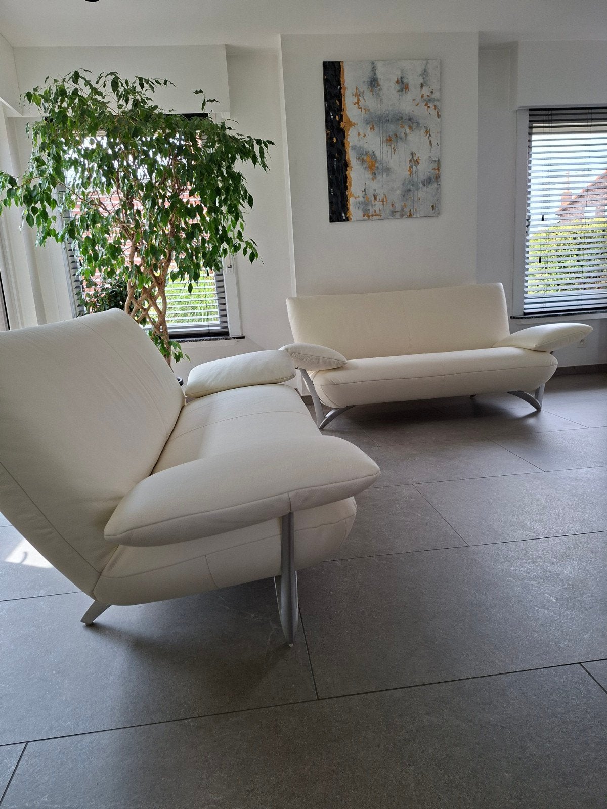Rolf Benz salon 2-zits + 3-zits leder gerenoveerd, Ophalen, Zo goed als nieuw, Vierpersoons of meer, Rechte bank