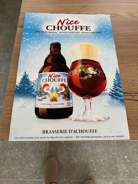 N'ice Chouffe affiche brasserie d'Achouffe, Ophalen of Verzenden, Nieuw, Reclamebord, Plaat of Schild, Overige merken
