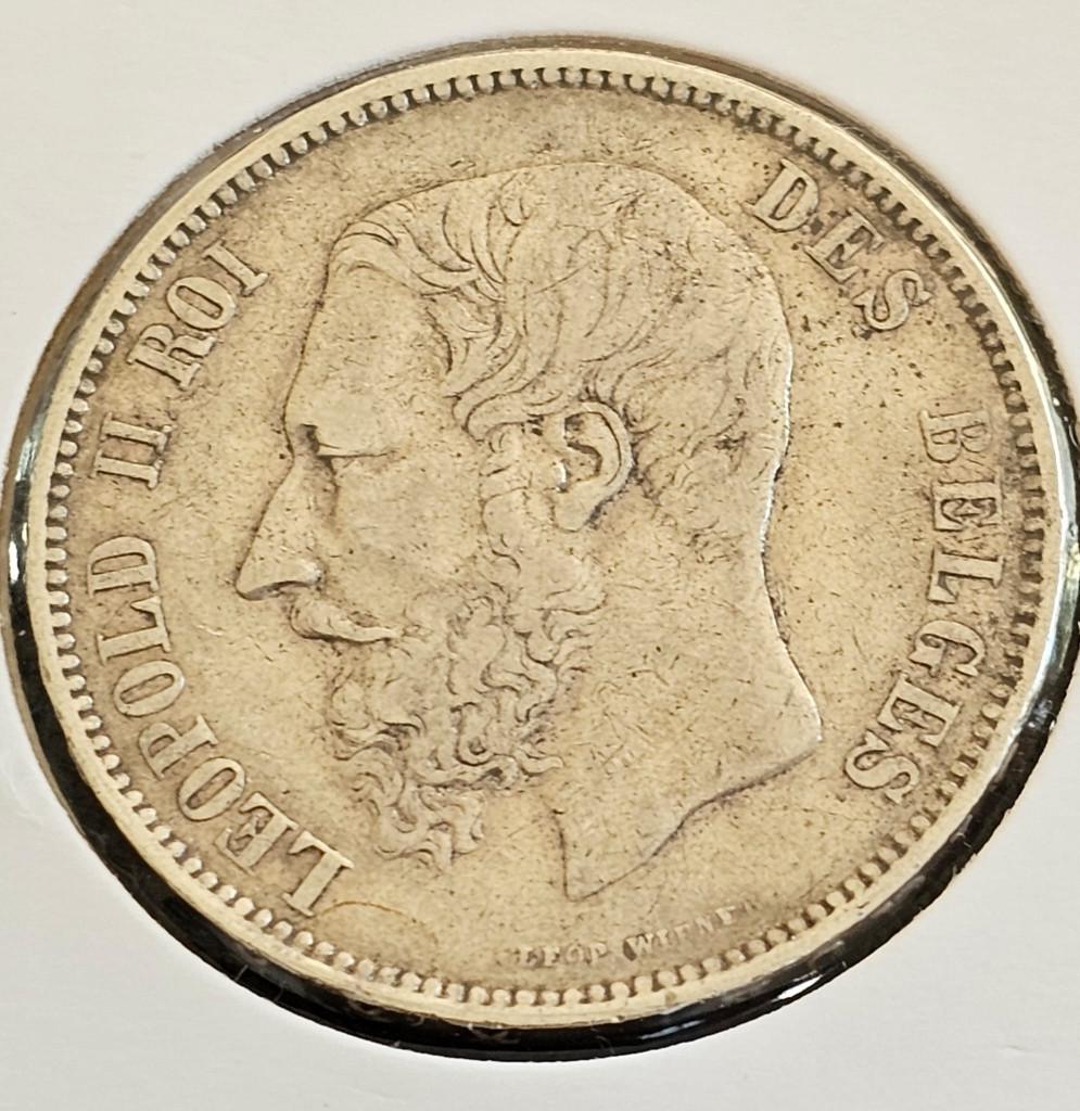 5 Frank Leopold II 1868, Postzegels en Munten, Zilver, Ophalen of Verzenden, Losse munt, Zilver