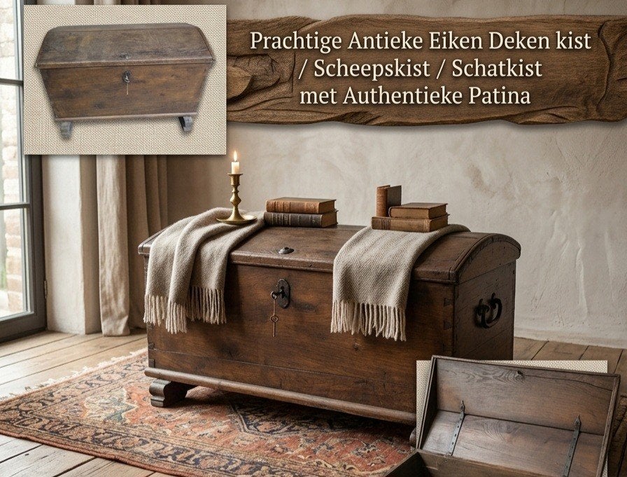 Prachtige Antieke Eiken Dekenkist / Scheepskist uniek!, Huis en Inrichting, Woonaccessoires | Kisten, Ophalen, Eikenhout